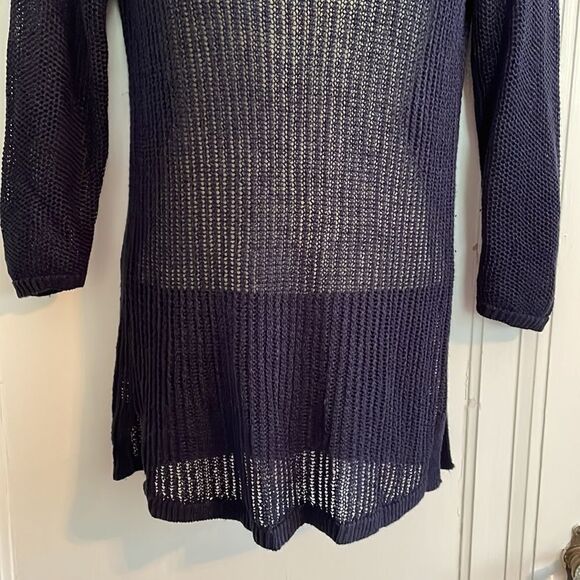 Talbots navy blue loose weave long sweater with 3/4 sleeves - Picture 4 of 8